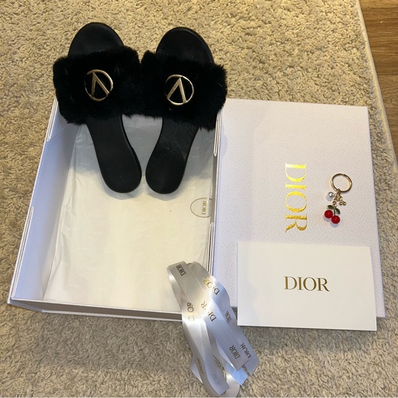 Valentino By Mario Valentino Shoes - Valentino Black Fur Sandals with Gold Accent. BUNDLE with Dior box and ribbon 🎀